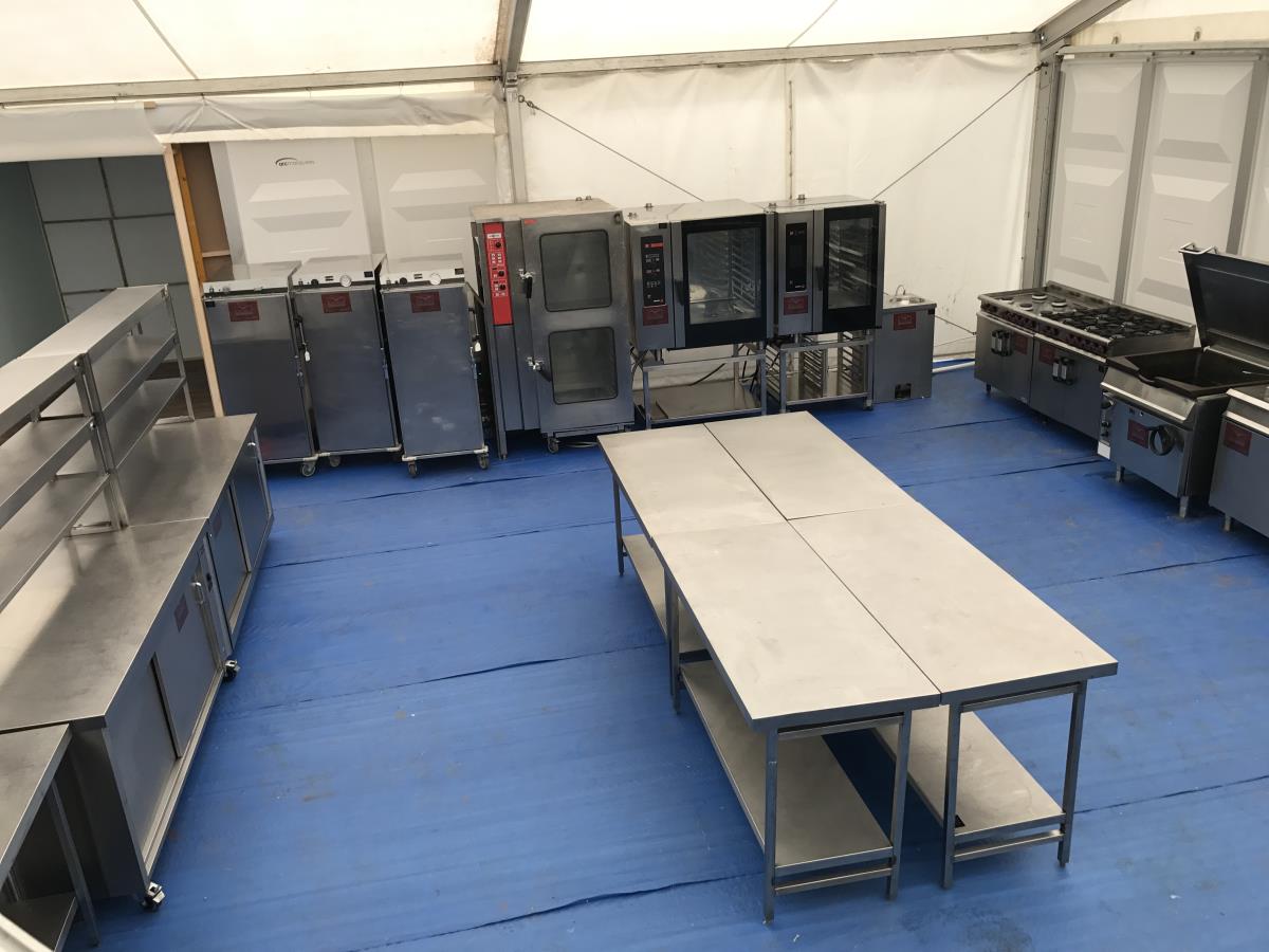 Part of a larger marquee kitchen installation providing 2,500 covers daily at a major sports event.